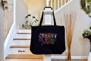 Halloween Horror Fan Canvas Tote Bag, Retro Scary Movie Inspired Tote, Fall Gift