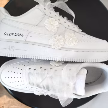 Personalized Custom Decal Wedding Sneakers Air Force One–Perfect Gift for the Bride–Embroidered Lace Wedding Shoes–Anniversary Prom Sneakers