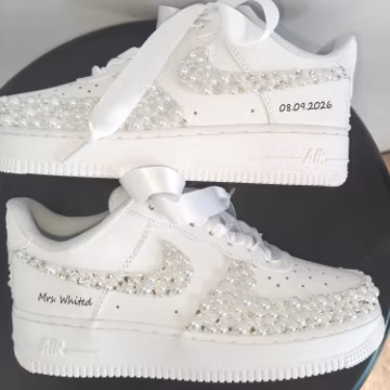 Custom Air Force One Wedding Shoe–Personalized Pearl Wedding Shoe–Perfect Gift for the Bride–Unique Anniversary Gift–Pearl Lace Wedding Shoe