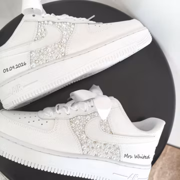 Custom Pearl Lace Air Force One Wedding Shoes–Personalized Bridal Sneakers–A gift for the bride–Anniversary Gift–Comfortable wedding shoe