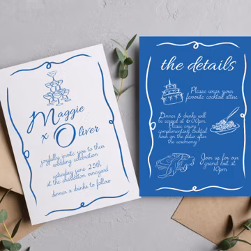 Hand Drawn Champagne Tower Wedding Invitation Suite (Digital)