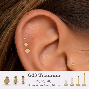 20G/18G/16G Flat circle Push Pin Labret •Threadless Flat Back Earring • Tragus Stud • Flat Back Stud • Helix Stud • Cartilage•Nose Stud