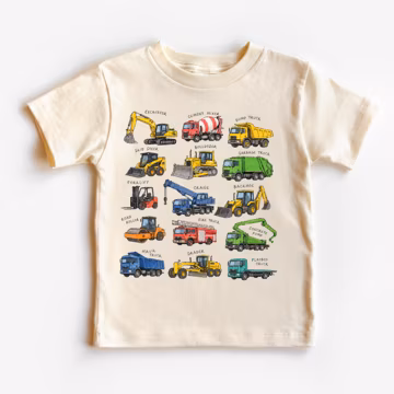 Kids Construction Truck Shirt, Heavy Equipment Graphic Tee, Educational Vehicle T-Shirt for Boys and Girls