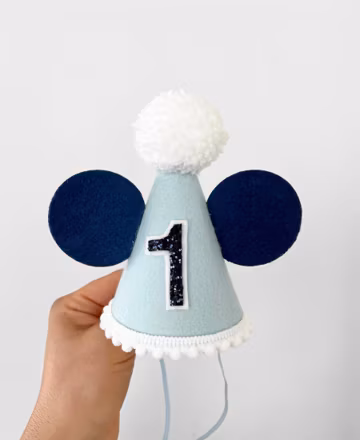 Blue mouse party hat, Boy mouse hat, Mouse party hat, Boy birthday hat, Blue hat, Cake smash hat, 1st hirthday