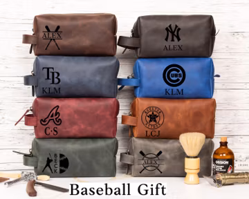 Personalized Baseball Toiletry Bag Mens Gift Him, Custom Name Initials Baseball Teams Logo Gift, Gift for Son Husband Boyfriend, Father Gift
