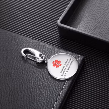 Medical Alert Keychain Custom Engraved Stainless Steel Round 30mm - Diabetes - Allergy - Medical Condition Info