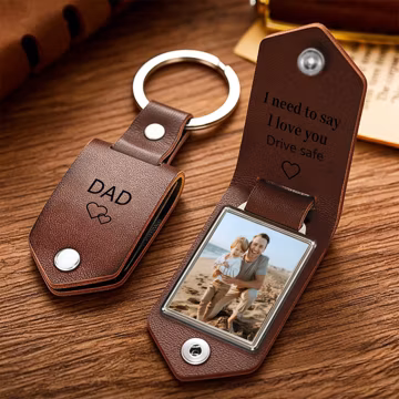 Personalized Engraved Leather Keychain with Photo,Custom Picture Keyring,Drive Safe Gift for Dad,Anniversary Gift for Husband