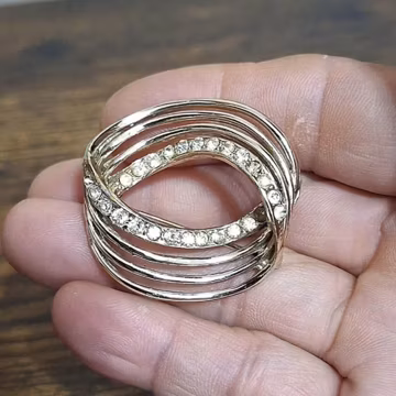 80s Multi Ring Swirl Gold Tone Clear Rhinestones Pin Brooch