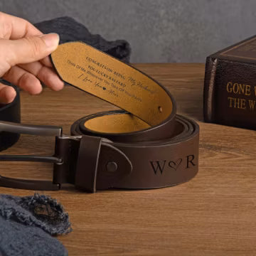 Engraved Genuine Leather Belt for Men, Personalised Belt for Husband Boyfriend, Anniversary Gift for Fiancé, Funny Valentines Gift for Him