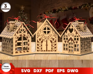 Gingerbread Christmas Houses Laser Cut, SVG Bundle for Glowforge, Christmas Ornament, Cricut, Vector, Instant Download