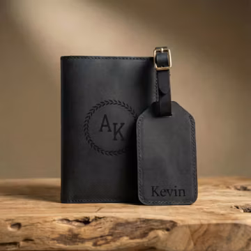 Personalized Leather Passport Holder and Luggage Tag - Personalized Passport Cover - Passport Wallet - Travel Accessories - Christmas Gift
