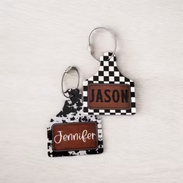 Backpack bag tag, book bag name tag, diaper bag name tag, baby bag tag, diaper bag keychain, personalized keychain, cow tag bag tag, ear tag