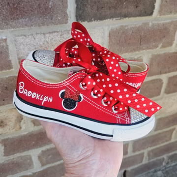 Red Personalized Minnie Mouse Sneakers Bling Option Toddler Minnie Mouse Shoes