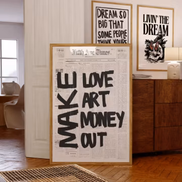 Make Love Make Art Typography Print - Trendy Wall Art Prints Quote Artwork Posters Bedroom Apartment Black White News Newspaper (Unframed)