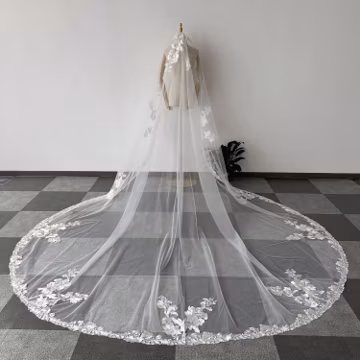 Neu Mantilla-Schleier mit Kamm. Einlagiger Spitzenschleier. Brautschleier Kathedrale. Elegant Spitzen Blumen Schleier. Floral Schleier.