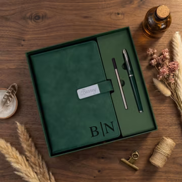 Personalized Leather Journal and Pen Set, Custom Engraved Notebook for Him