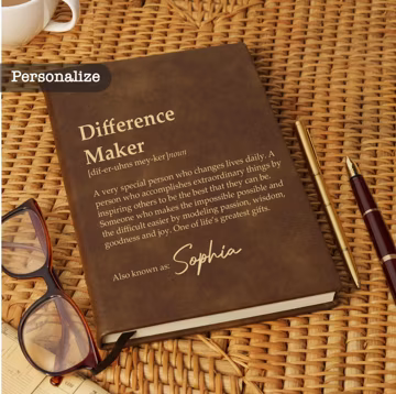 Personalized Difference Maker Journal, Custom Coworker Gifts, A5 Vegan Leather Lined Notebook, Mentor Leader Appreciation Thank You Gift