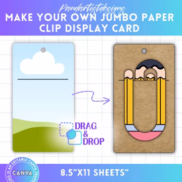 Jumbo Paperclip Display Card Editable Canva Template, Bookmark Template, Sublimation, Easy Drag & Drop, Printable Canva Frame, DIY svg png