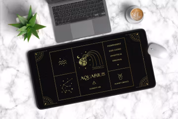 Aquarius Zodiac Sign Desk Mat, Astrology Mousepad Gift, Celestial Home Office, Night Sky Keyboard Gaming Mouse Pad, Constellation Workspace