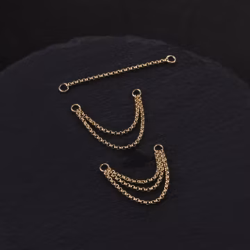 14K Solid Gold Triple Chain Attachment, Double Chain Piercing, Loop Chain Earring, Helix Chain, Cartilage Chain ,Linking Chain Connector