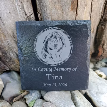 Small Personalized Lop Eared Bunny Rabbit Memorial Stone – Engraved Slate Grave Marker Gift for Pet Rabbit Lover