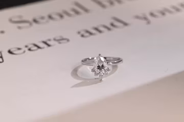 Solid Gold Pear Moissanite Engagement Ring with Accent Stone, Tear Drop Ring, RS-P-085
