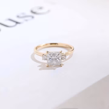 Solid Gold Princess Cut Moissanite Engagement Ring, Three Stone Promise Ring, RS-7117a