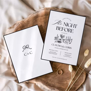 Rehearsal Dinner Invitation Template, Hand Drawn The Night Before Wedding, Rehearsal Dinner Invitations, Engagement Party Canva Template DIY