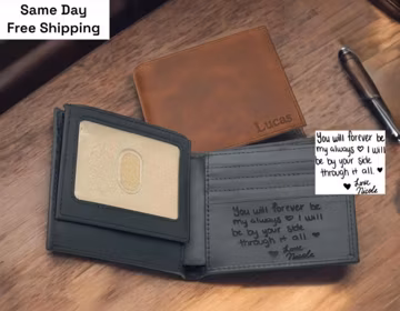 Personalized Leather Wallet Engraving Birthday Gift for Him Custom Photo Wallet Gift For Dad, Husband, Boyfriend Your Text Or Logo