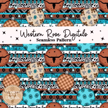 Western Christmas Ornaments Seamless Pattern: PNG File (Digital Download)
