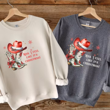 Christmas Coquette Boots Sweatshirt, Man I feel Like It's Christmas, Let's Go Girls, Western Cowgirl Aesthetic, Women's Merry Sweater