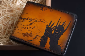 Handmade Dark Lord Leather Bifold Wallet, Vintage Fantasy Map Purse, Engraved Epic Map Wallet, Hand-Dyed Leather Gift for Fantasy Lovers