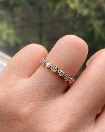 Bezel Set Eternity Band, 14K Rose Gold Stacking Ring, Diamond Wedding Band, Dainty Anniversary Gift, Everyday Gold Stacking Ring
