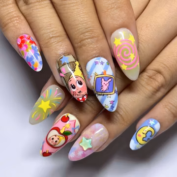 Fun Cartoon Press On Nails, Kawaii Summer Nails, Colorful Handmade Fake Nail Set