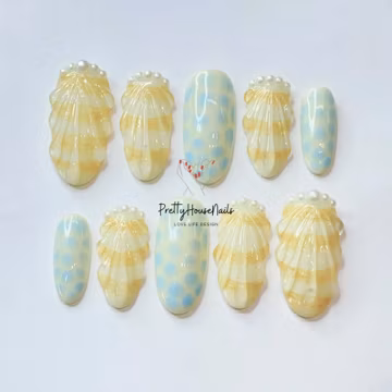 Custom Ocean Inspired Seashell Oval Press On Nails, Fake Nails, Summer Nails, Handmade False Nails for Birthday Event Party Holiday Vacation