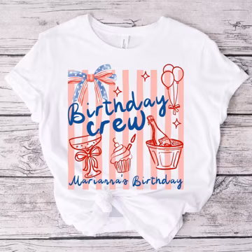 Personalised 4th of July Birthday Shirts: Girly Stipey Birthday Celebration Shirts