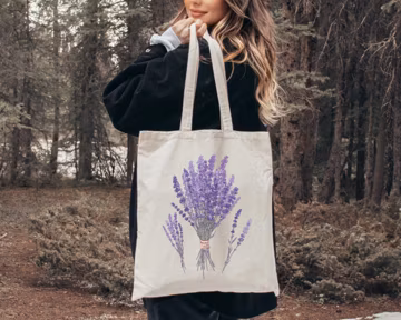 Floral Tote Bag, Watercolor Wildflower Daisy Lavender Print, Gardener Gift