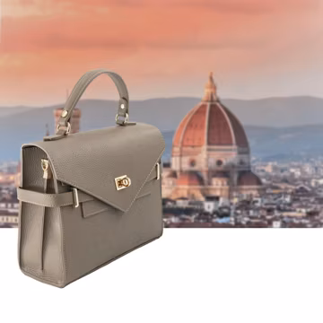 Italian Handmade Leather Bag for Women | Elegant Taupe Leather bag from Florence | Top Handle Bag Made in Italy