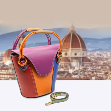 Italian Handmade Leather Bags For Women | Unique Colorful Bucket Bag From Florence | Multicolor Purse Made in Italy