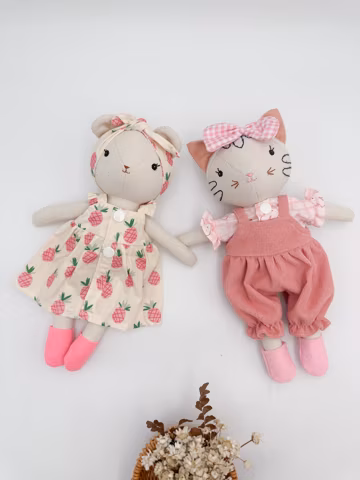 Handmade doll for Christmas gift, personalized name on the doll, stuffed animal doll, linen cat plush, teddy bear stuffed toy for kids