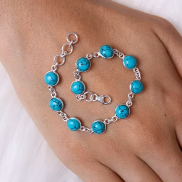 Natural Turquoise Bracelet / 925 Sterling Silver Bracelet / December Birthstone / Women Silver Jewelry / Anniversary Gift for Wife