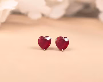 Genuine Pink Ruby Heart Earring, Every Day Designer Bridesmaid Gifts, Art Deco Anniversary Gifts