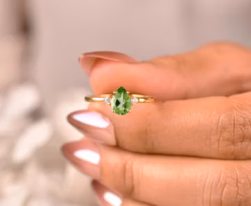 Green Peridot Pear Shape Statement Ring, 14K Gold Handmade Jewelry, Promise Gifts For Her