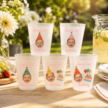 First Birthday Cups Personalized, 1st Birthday Party Favors, Custom Baby Face Cup, Baby Club Frosted Cups, Fun to Be One Decor