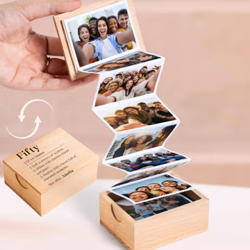 Personalized Fifty Birthday For Her Pull Out Photo Album, 50th Bday Photo Memory Gift, For Mom Wooden Photo Box, 50 For Women Custom Photos