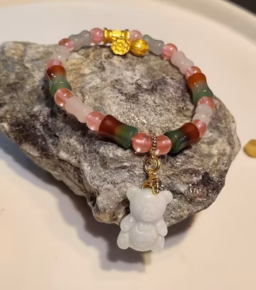 Teddy Bear, Bamboo Agate and Jade Bracelet