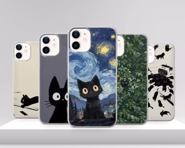 Black Cat Painting Phone Case Art Cover for iPhone 17 Pro Max 17e 15 14 12 & Samsung S25 Ultra S24 FE A56 Pixel 10 XL 9a 8