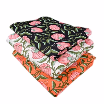 Hand Block Print Cotton Fabric: Pink Floral Dressmaking Fabric By The Yard