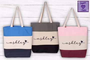 Embroidered Name Tri Color Tote Bag, Personalized Bridesmaid Gift