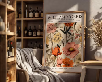 William Morris Warm Cream Poster Poppy Floral Exhibition